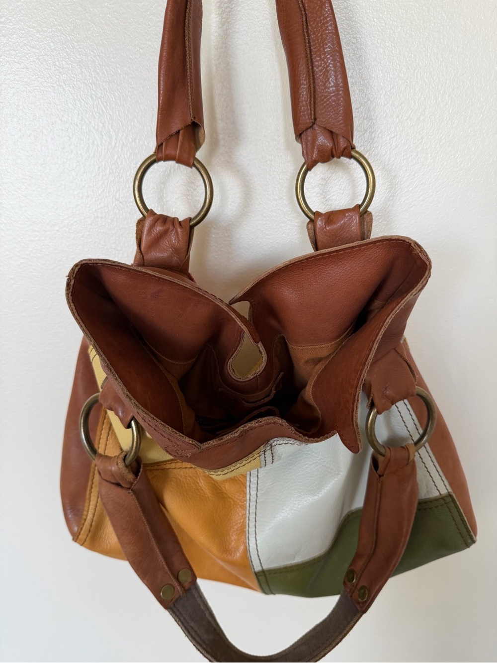 LUCKY BRAND Pebble Leather Colorful Patchwork Hobo Shoulder Bag Shopper Tote - Picture 8 of 12